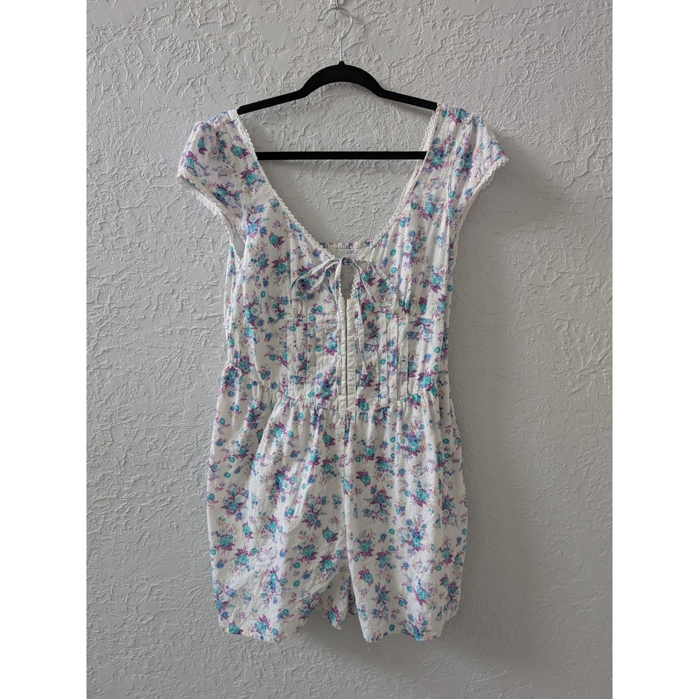 ASOS DESIGN Romper Women 10 Cotton White Floral Lace Trim Smocked Back Soft Girl